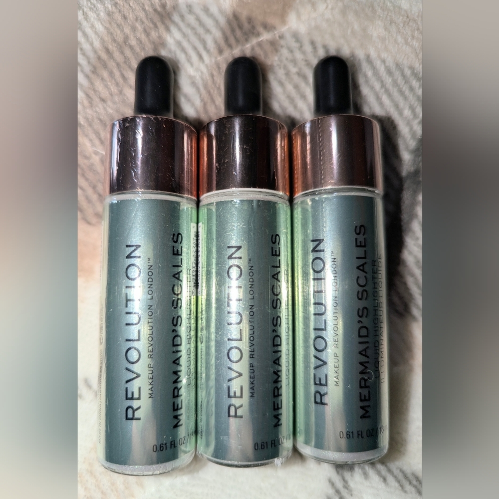 Lot of 3 - Revolution Liquid Highlighter.  Shade: Mermaid's Scales. Sealed.